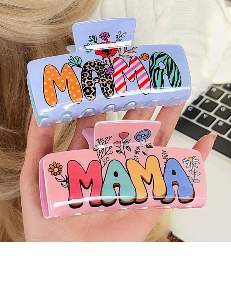 Mother's Day Floral MAMA Print Large Hair Clip: D