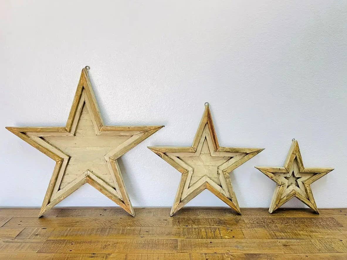 Handmade Wood Wall Stars, 3pc Set