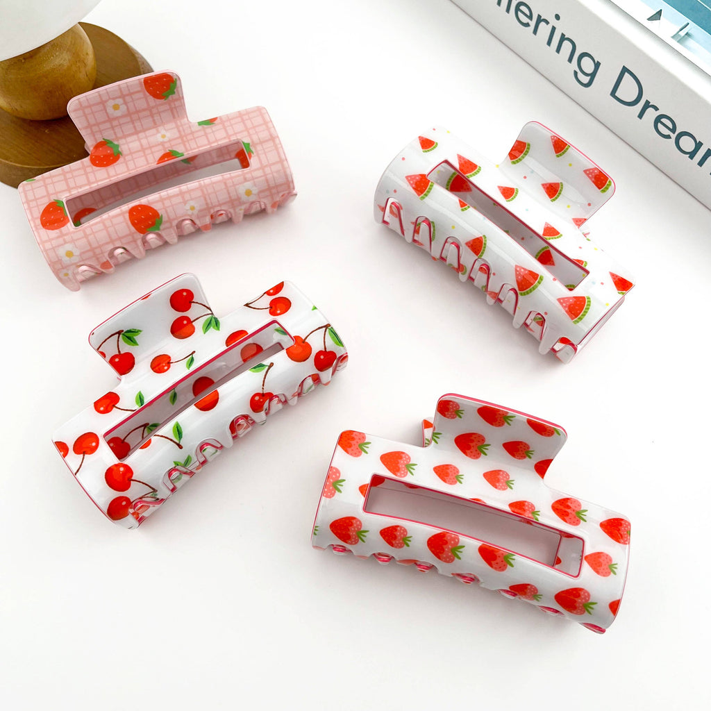 Playful Fruit-Inspired Hollow Rectangle Hair Claw Clip: Lemon