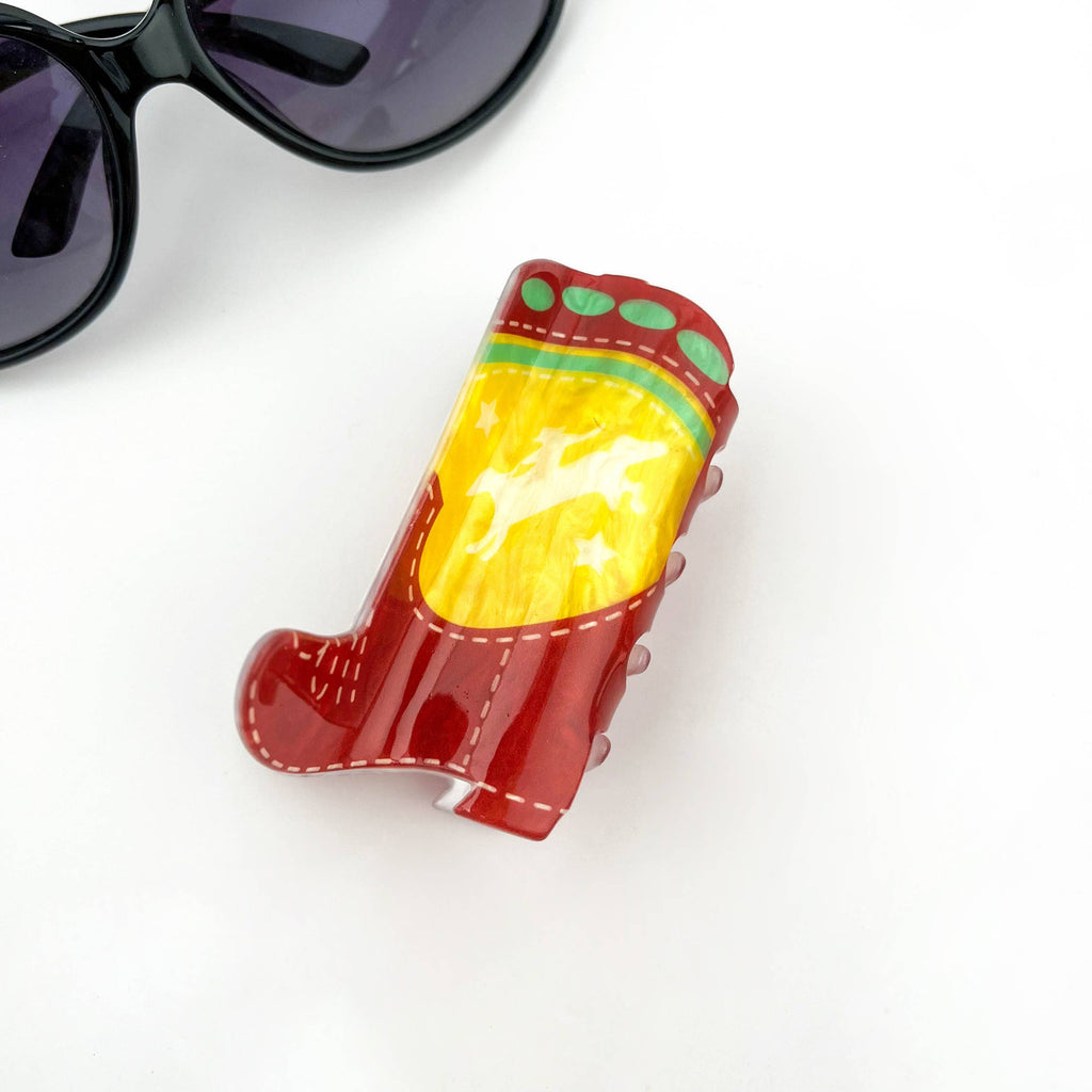 Cute Cowboy Boot Hair Claw Clip: Green
