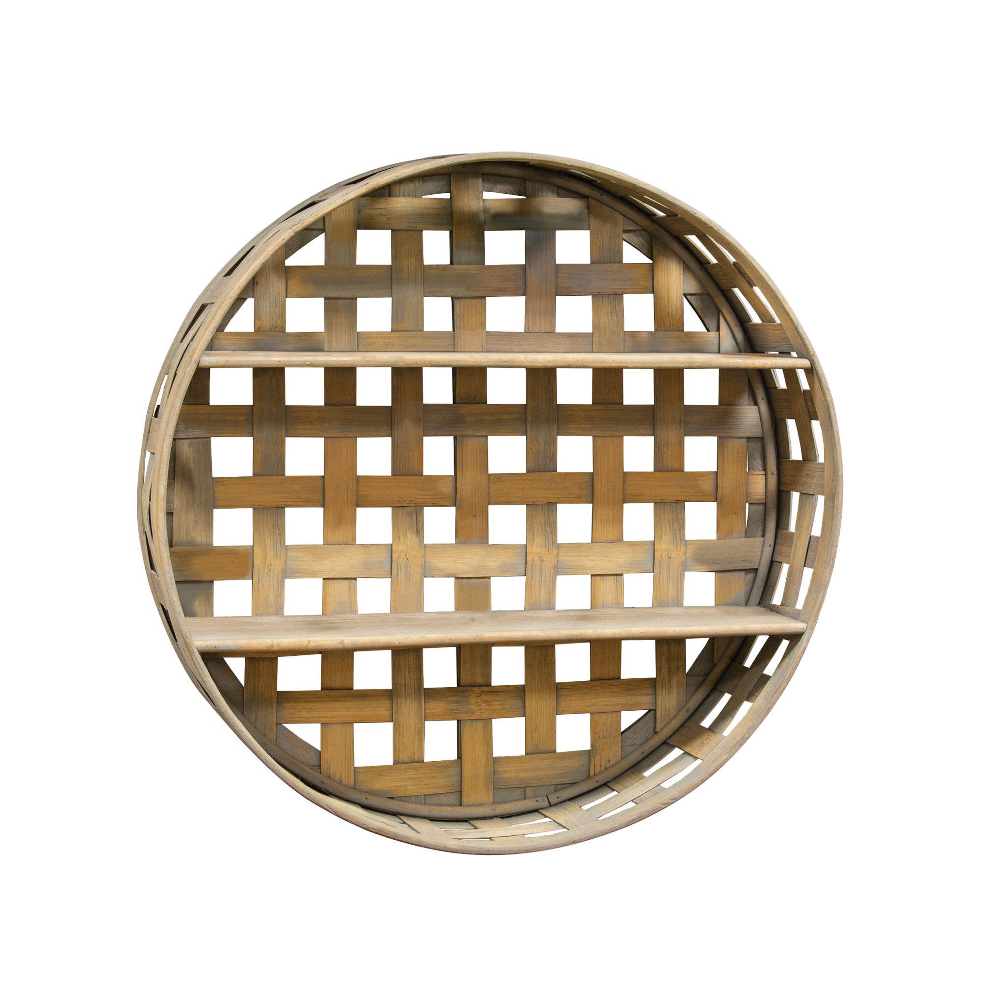 Basket Weave Two-Level Round Wall Shelf