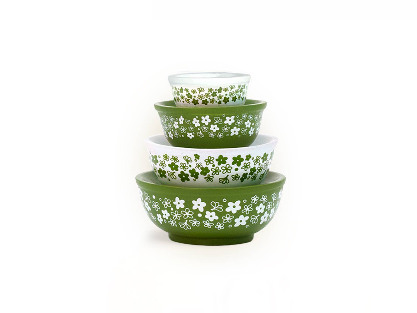 Mini Pyrex-Inspired Mixing Bowls – Retro Stackable Set: Woodland